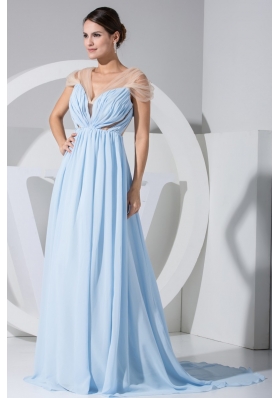 Designer V-neck Side Slit Prom Dress with Transparent Fabric