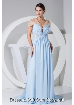 Designer V-neck Side Slit Prom Dress with Transparent Fabric