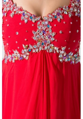 Diamonds Decorated Straps Cap Sleeves Prom Gowns in Red