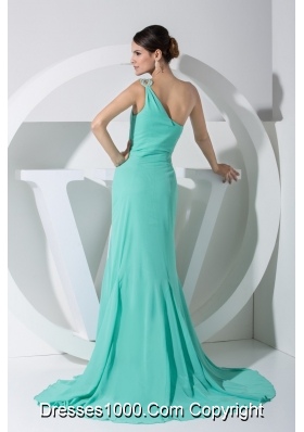 Diamonds One Shoulder Brush Train Prom Gown Dress with Cutout Waist