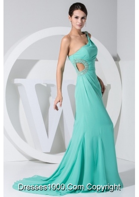 Diamonds One Shoulder Brush Train Prom Gown Dress with Cutout Waist