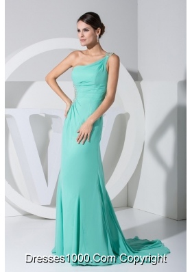 Diamonds One Shoulder Brush Train Prom Gown Dress with Cutout Waist