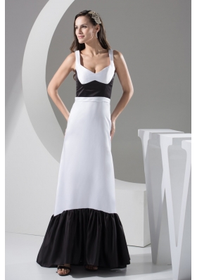 Elegant Black and White Straps Empire Floor-length Prom Dress