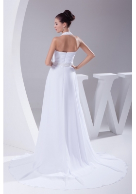 Empire Halter Top Beading and Ruching Chiffon Wedding Dress