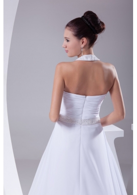 Empire Halter Top Beading and Ruching Chiffon Wedding Dress