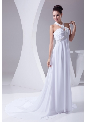 Empire Halter Top Beading and Ruching Chiffon Wedding Dress