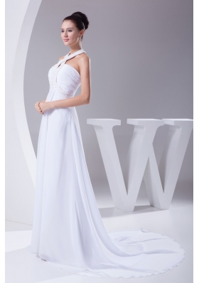 Empire Halter Top Beading and Ruching Chiffon Wedding Dress