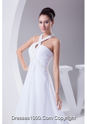 Empire Halter Top Beading and Ruching Chiffon Wedding Dress