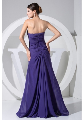 Hand Made Flowers Sheath Strapless Purple Chiffon Prom Gown