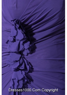 Hand Made Flowers Sheath Strapless Purple Chiffon Prom Gown