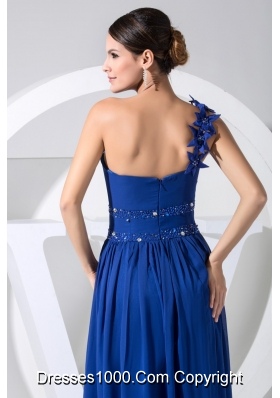 Handle Flowers Beaing and Sequins One Shoulder Chiffon Prom Dresses