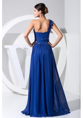 Handle Flowers Beaing and Sequins One Shoulder Chiffon Prom Dresses