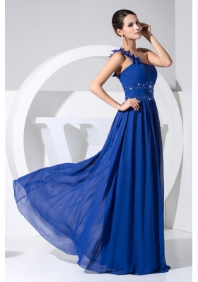 Handle Flowers Beaing and Sequins One Shoulder Chiffon Prom Dresses