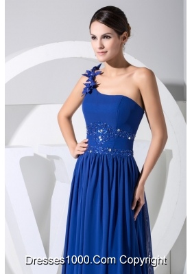 Handle Flowers Beaing and Sequins One Shoulder Chiffon Prom Dresses