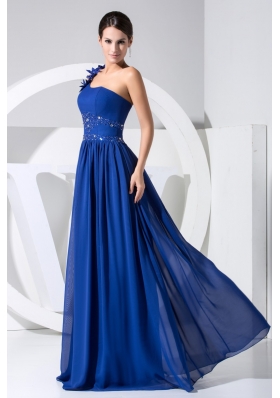 Handle Flowers Beaing and Sequins One Shoulder Chiffon Prom Dresses