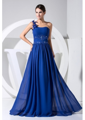 Handle Flowers Beaing and Sequins One Shoulder Chiffon Prom Dresses