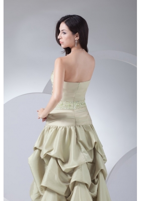 High-low Pike-ups Sweetheart Beaded Yellow Green Prom Gown