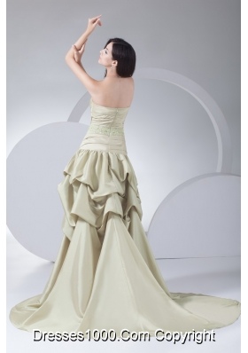 High-low Pike-ups Sweetheart Beaded Yellow Green Prom Gown