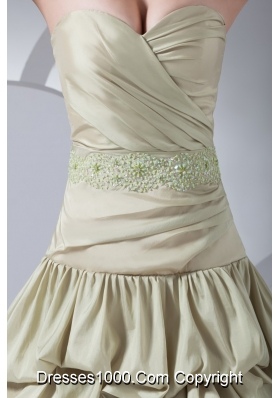 High-low Pike-ups Sweetheart Beaded Yellow Green Prom Gown