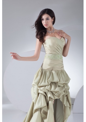 High-low Pike-ups Sweetheart Beaded Yellow Green Prom Gown