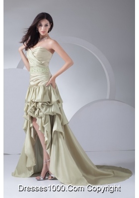 High-low Pike-ups Sweetheart Beaded Yellow Green Prom Gown