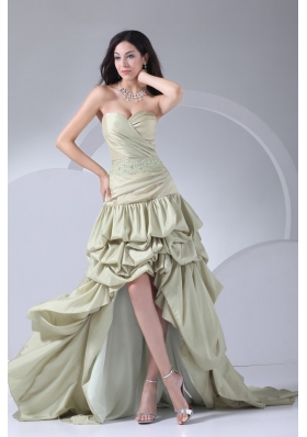 High-low Pike-ups Sweetheart Beaded Yellow Green Prom Gown
