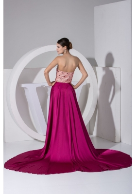 High Slit Court Train Sweetheart Prom Dresses with Beaed Bodice