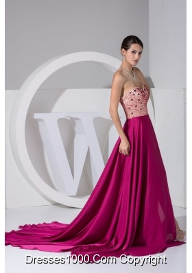 High Slit Court Train Sweetheart Prom Dresses with Beaed Bodice