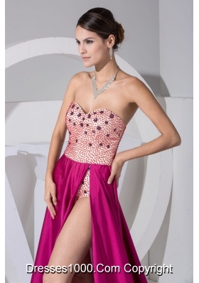 High Slit Court Train Sweetheart Prom Dresses with Beaed Bodice