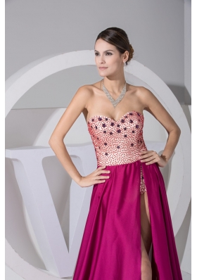 High Slit Court Train Sweetheart Prom Dresses with Beaed Bodice