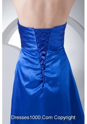 Hot Sale Blue Satin Halter Top Knee-length Prom Dress for Ladies