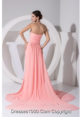 Jewelry Sweetheart Prom Dresses with High Slit and Watteau Train