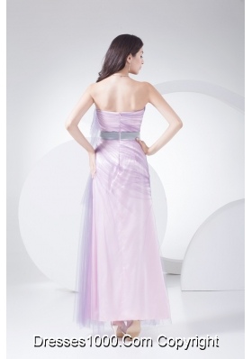 Lilac Tulle and Taffeta Ankle-length Prom Gown Dress with Silver Sash