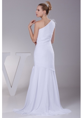 Luxurious Column One Shoulder Feather Chiffon Bridal Gowns