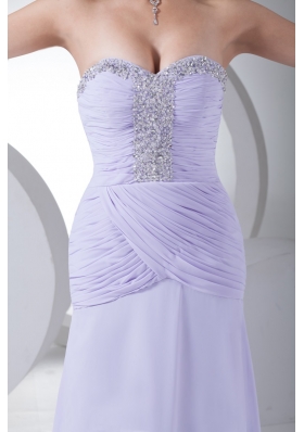 Popular Sweetheart Brush Train Ruched Beaded Lilac Prom Dress