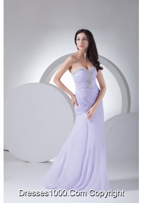 Popular Sweetheart Brush Train Ruched Beaded Lilac Prom Dress