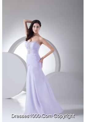 Popular Sweetheart Brush Train Ruched Beaded Lilac Prom Dress