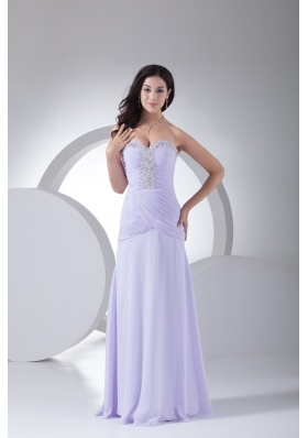 Popular Sweetheart Brush Train Ruched Beaded Lilac Prom Dress