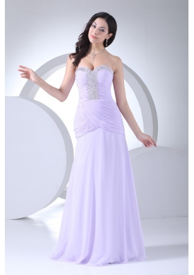 Popular Sweetheart Brush Train Ruched Beaded Lilac Prom Dress