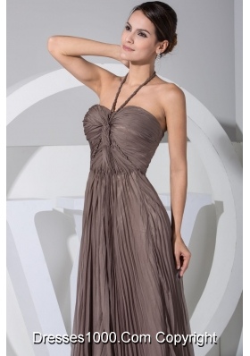 Princess Pleated Halter Top Prom Dresses in Brown with Sweep Train