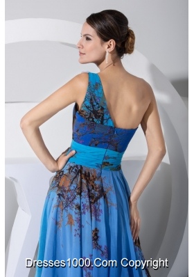 Printed Apron Handmade Flower Decorate One Shoulder Prom Gown Dress