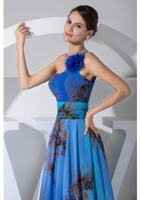 Printed Apron Handmade Flower Decorate One Shoulder Prom Gown Dress