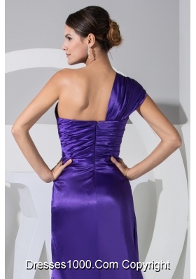 Purplr Single Shoulder Brush Train Prom Dress with Slit on The Side