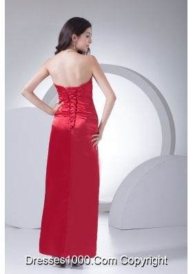 Red Sweetheart Ankle-length Prom Dress for Women with Ruche