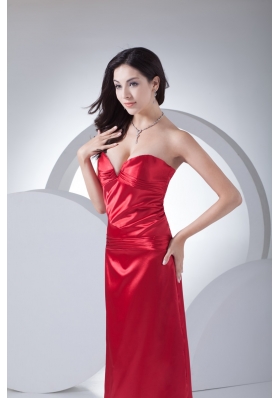 Red Sweetheart Ankle-length Prom Dress for Women with Ruche