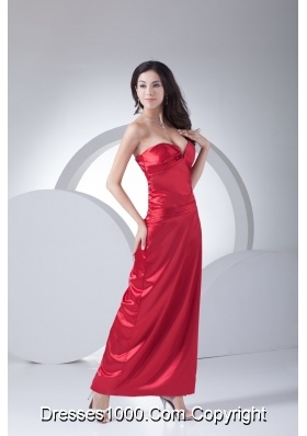 Red Sweetheart Ankle-length Prom Dress for Women with Ruche