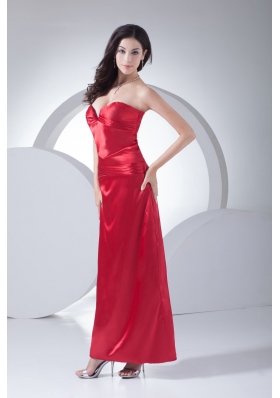 Red Sweetheart Ankle-length Prom Dress for Women with Ruche