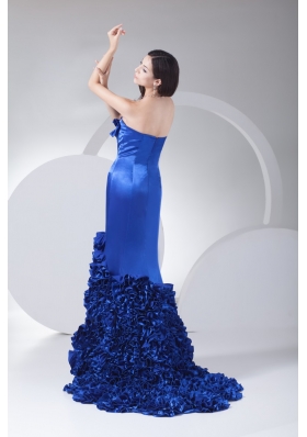 Rolling Flowers Strapless Court Train Royal Blue Prom Dress