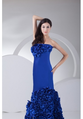 Rolling Flowers Strapless Court Train Royal Blue Prom Dress