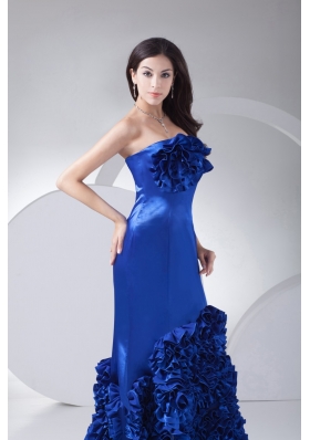 Rolling Flowers Strapless Court Train Royal Blue Prom Dress